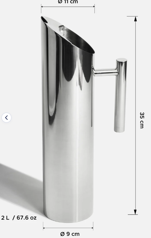 Jarra De Acero Inoxidable 2 L, 35 Cm Alto, 11 Cm Diámetro