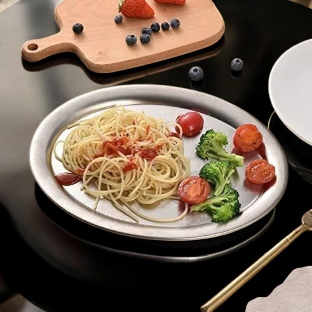 10 Plato Oval De 30 Cm De Acero Inoxidable