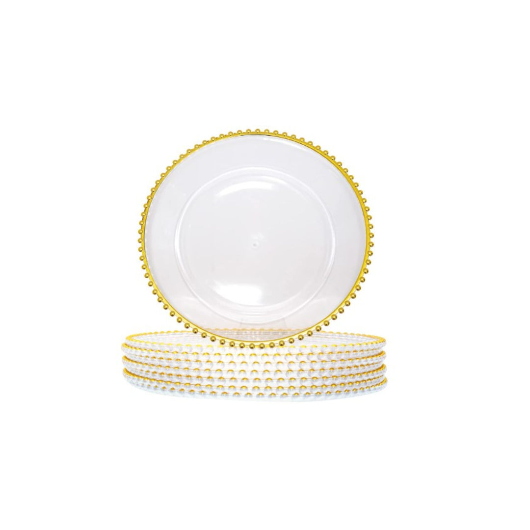12 PLATOS BASE DORADO DE VIDRIO 32 CM