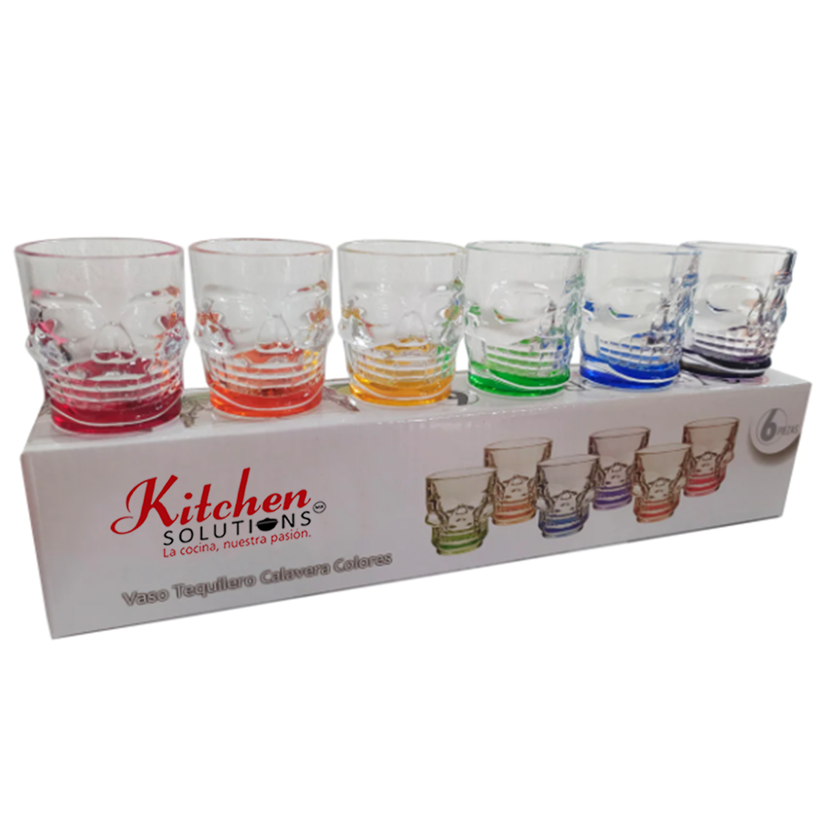6 piezas Vasos Tequileros Calavera colores