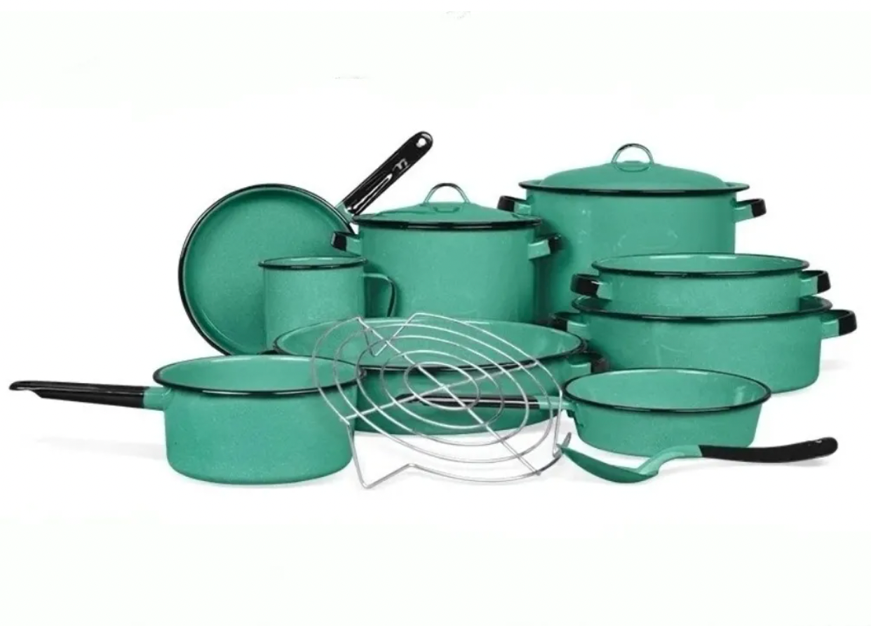 Batería Yaqui Plus Verde JR Jaspeado 14 Piezas