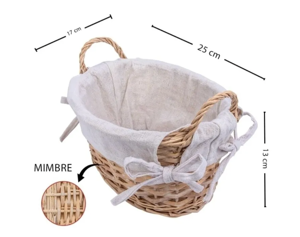 Canasta Panera de Mimbre con Tela