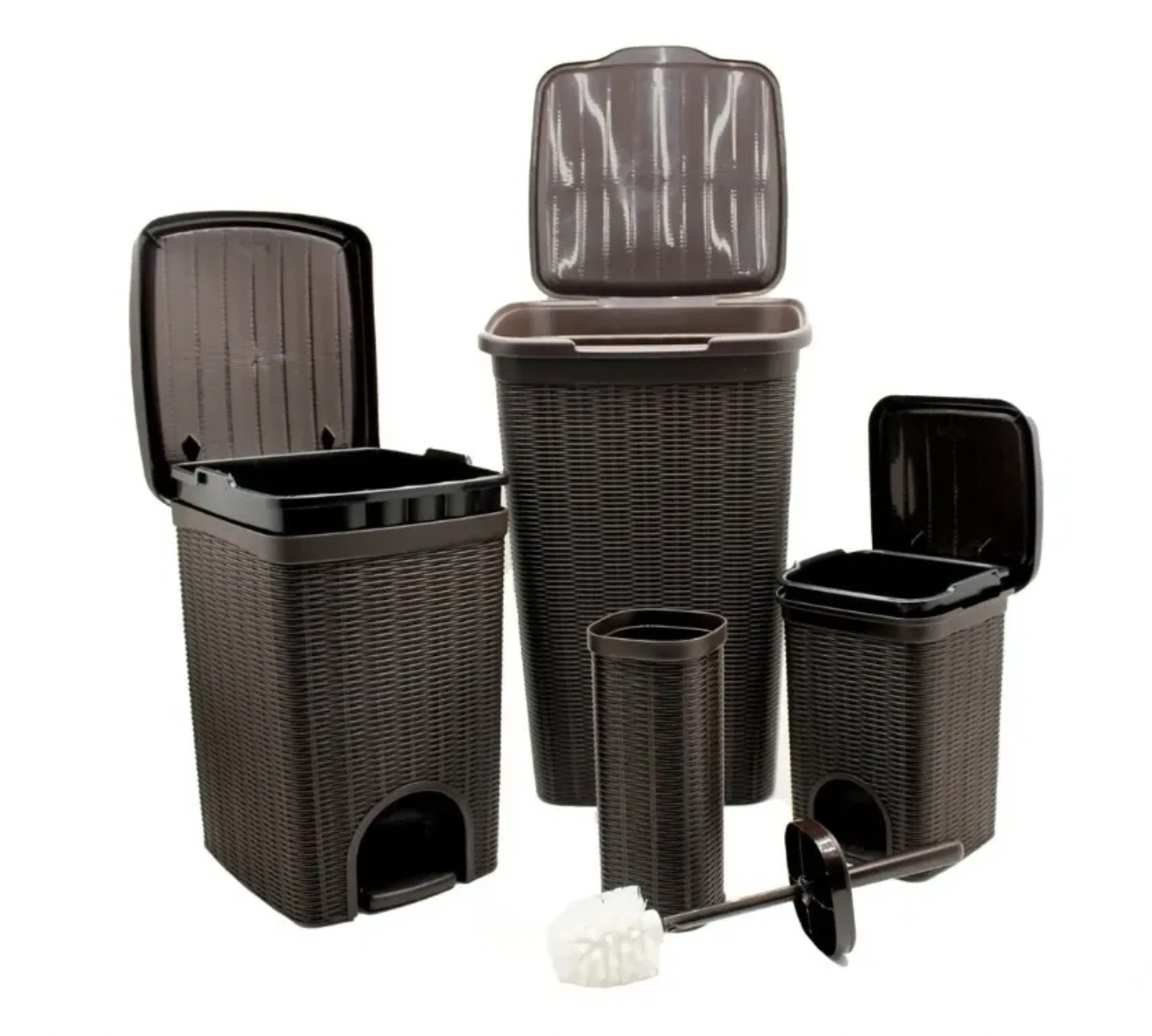 Set para Baño Cesto Basura Plástico Ratan Chocolate