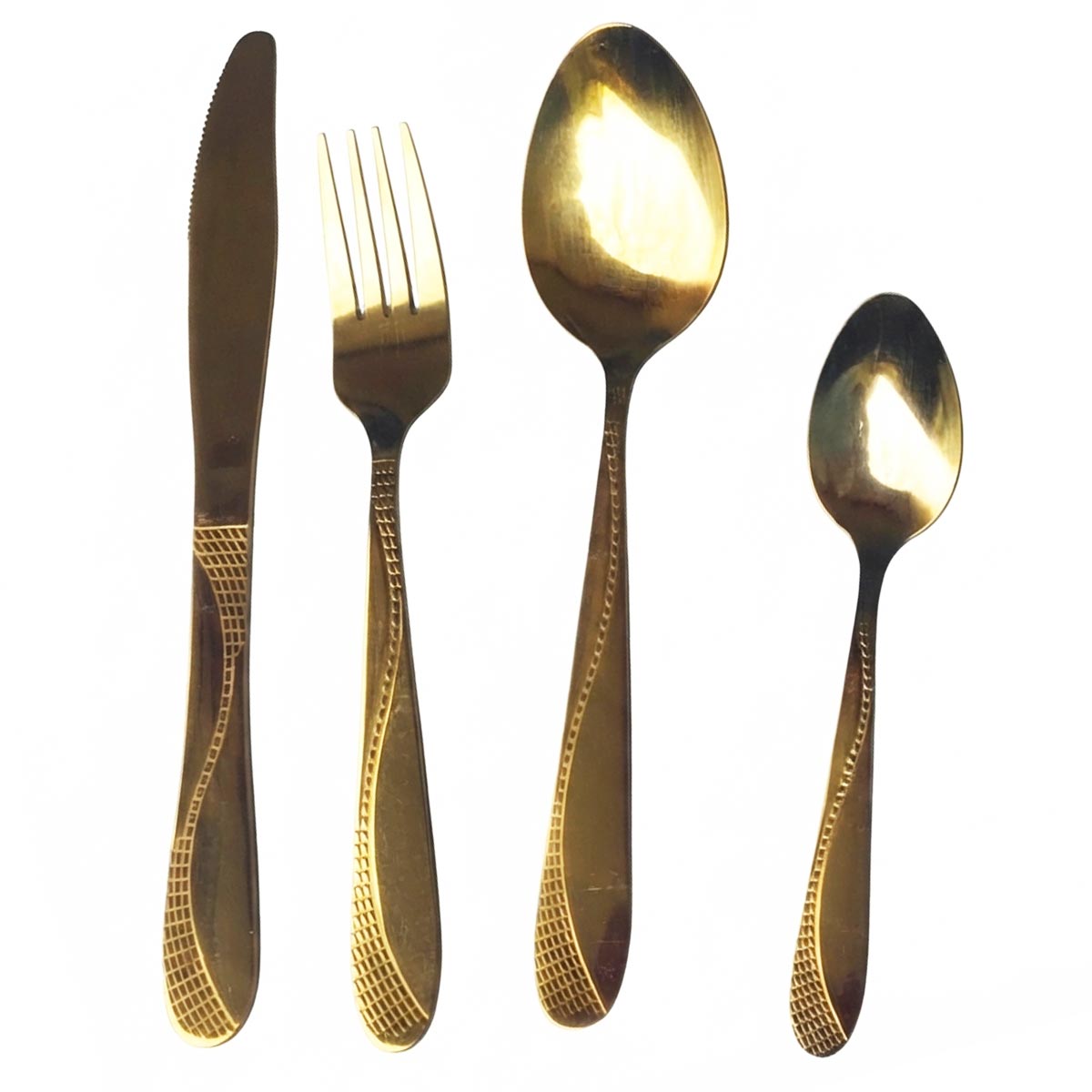 Italia | 24 Juegos de Cubiertos Dorados con Textura (Set de 96 Piezas) | Grado Profesional HORECA