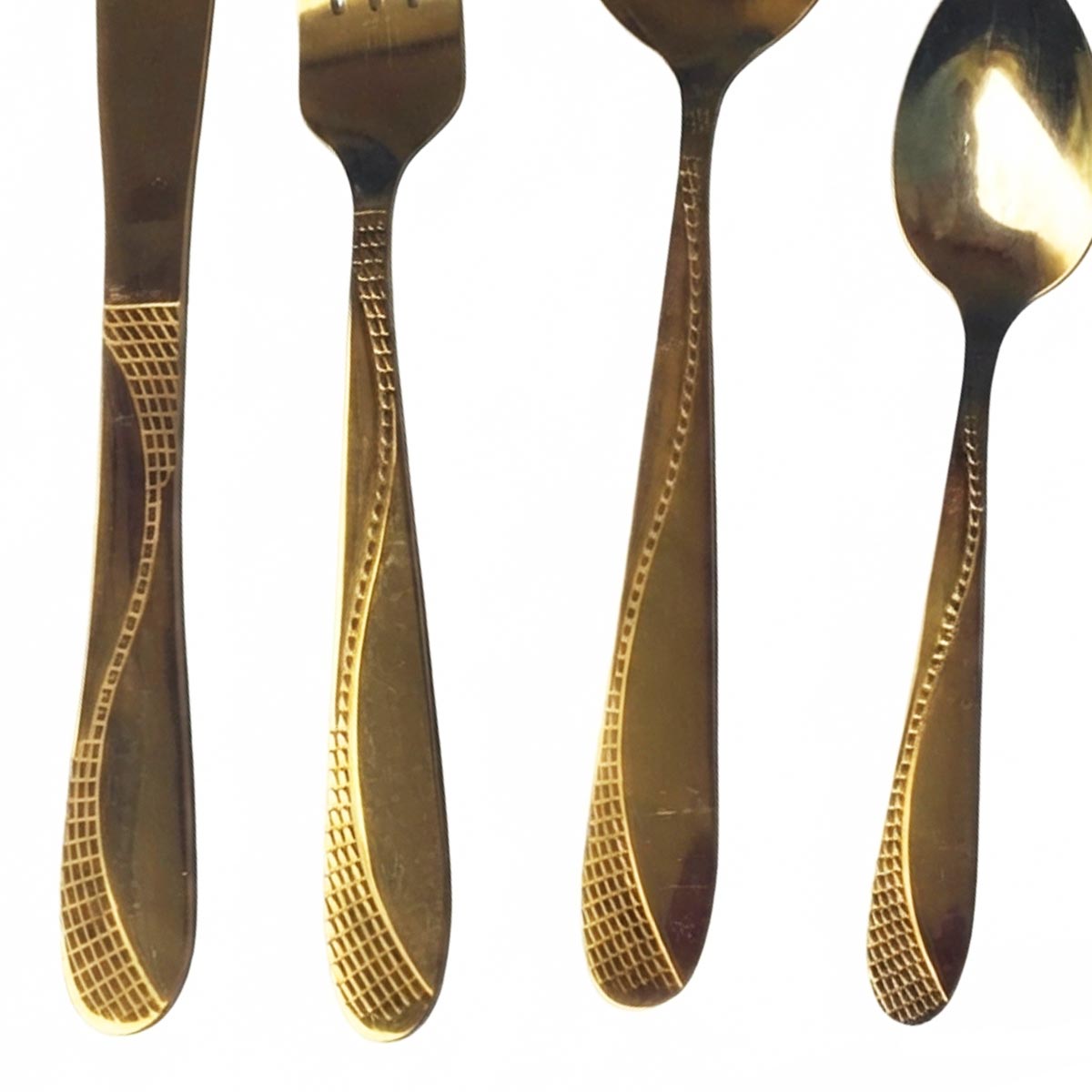 Italia | 24 Juegos de Cubiertos Dorados con Textura (Set de 96 Piezas) | Grado Profesional HORECA