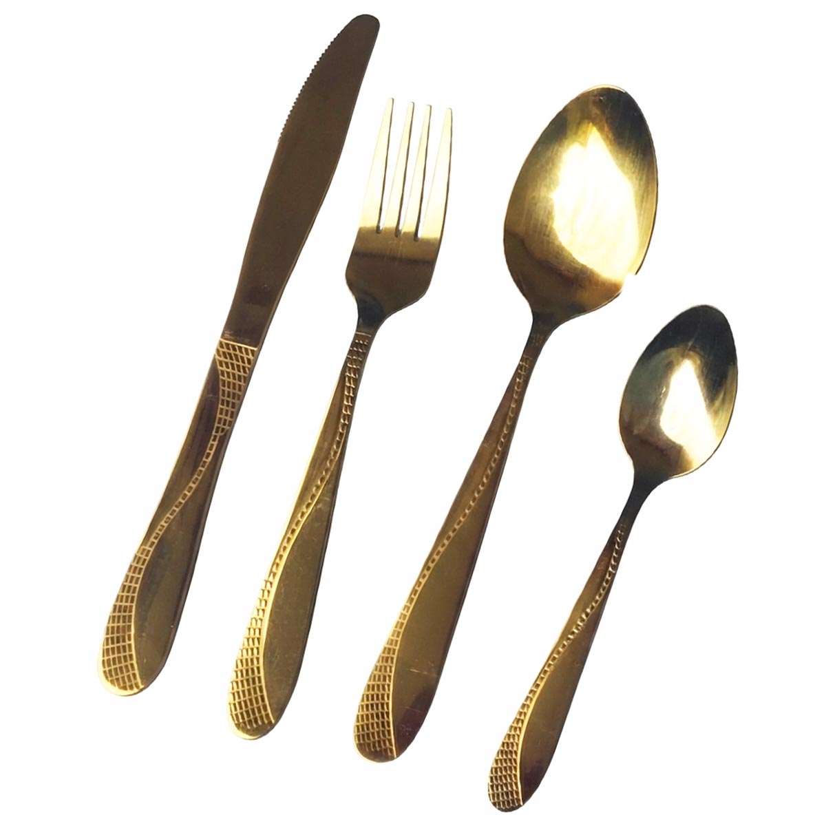 Italia | 24 Juegos de Cubiertos Dorados con Textura (Set de 96 Piezas) | Grado Profesional HORECA