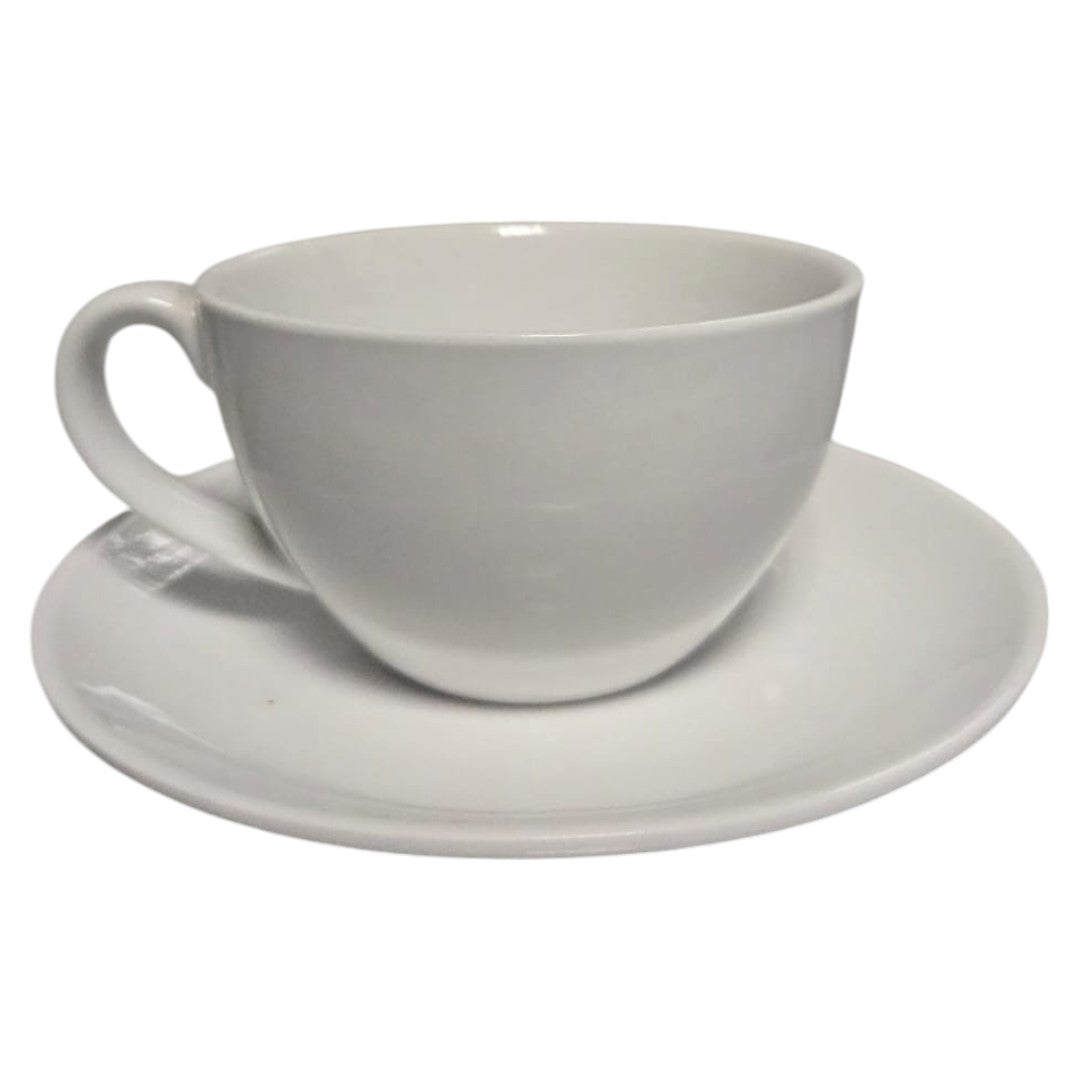 Set 12 Terno Taza Y Plato Porcelana Blanca 300ml