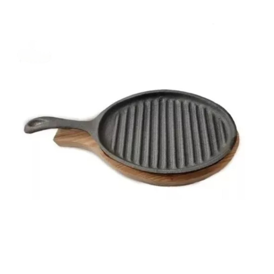 Plato Ovalado Grill Con Base Madera De Hierro Fundido