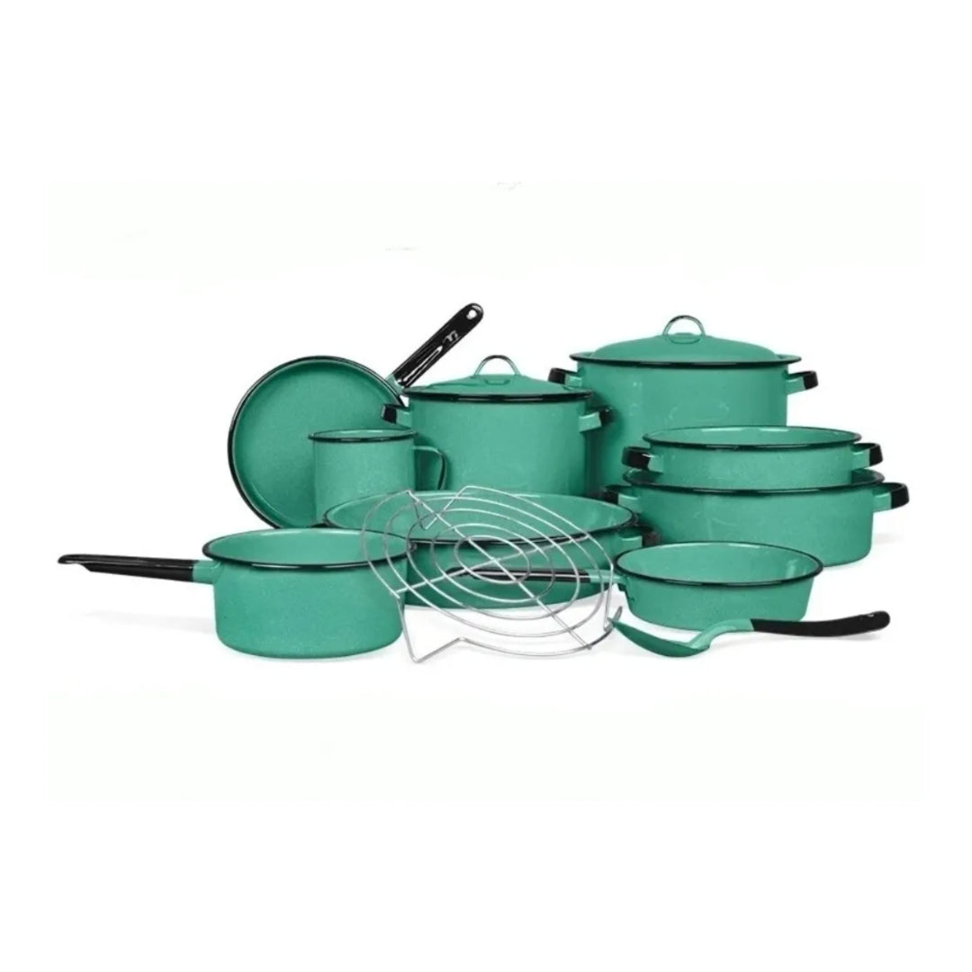 Bateria Yaqui Plus Verde JR Jaspeado 14 Piezas