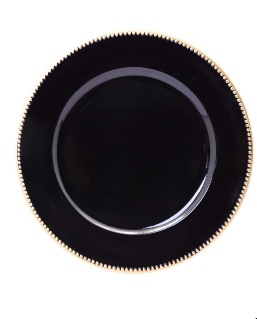 PLATO BASE PERLA NEGRO FILO DORADO 12 PZ