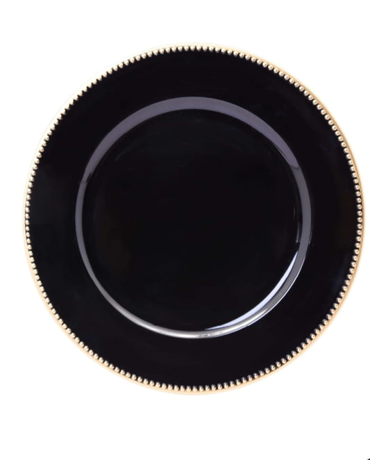 PLATO BASE PERLA NEGRO FILO DORADO 12 PZ