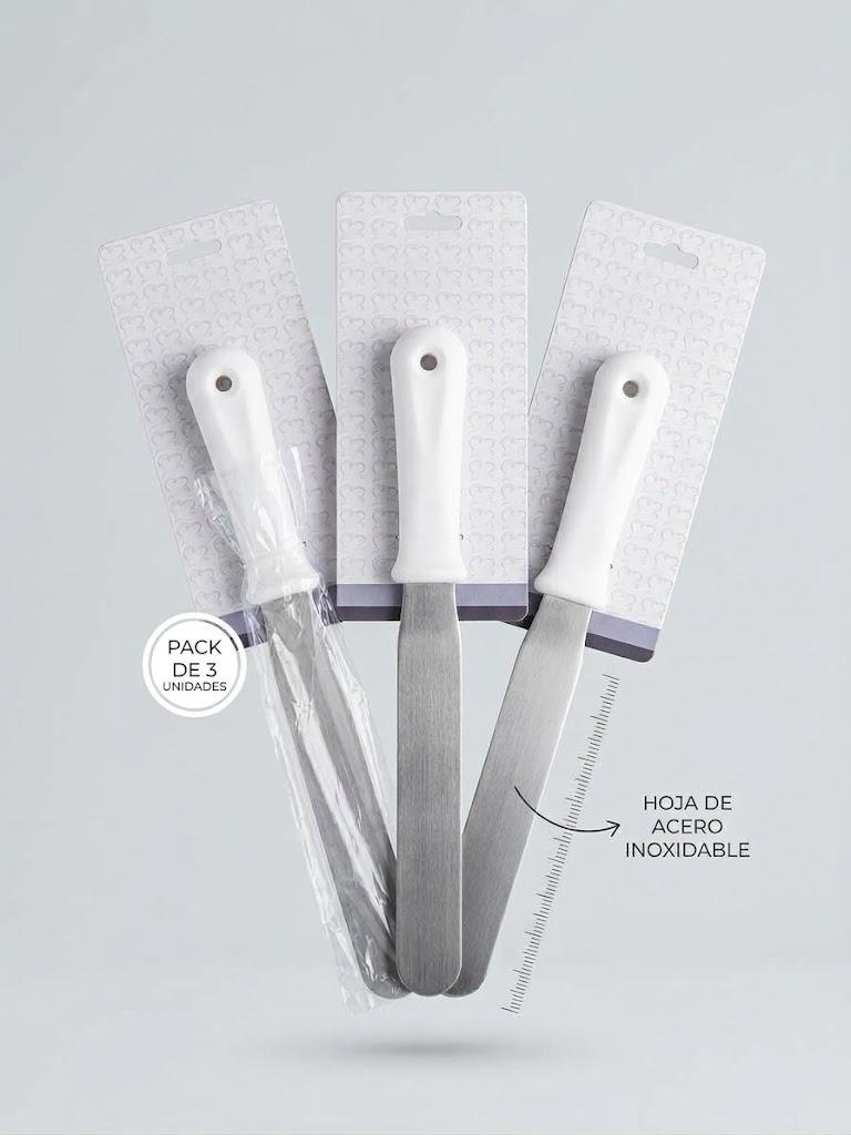 Espátula Pastelera de Acero Inoxidable con Mango de Plástico Pack 3 Pzs