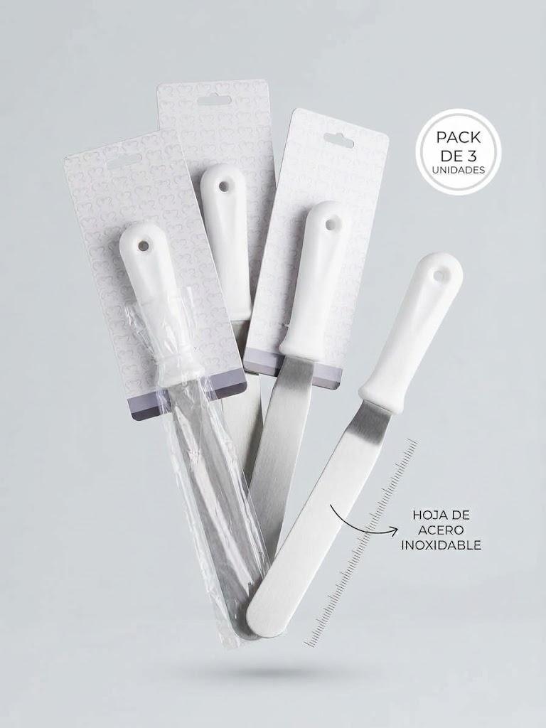 Espátula Pastelera de Acero Inoxidable con Mango de Plástico Pack 3 Pzs