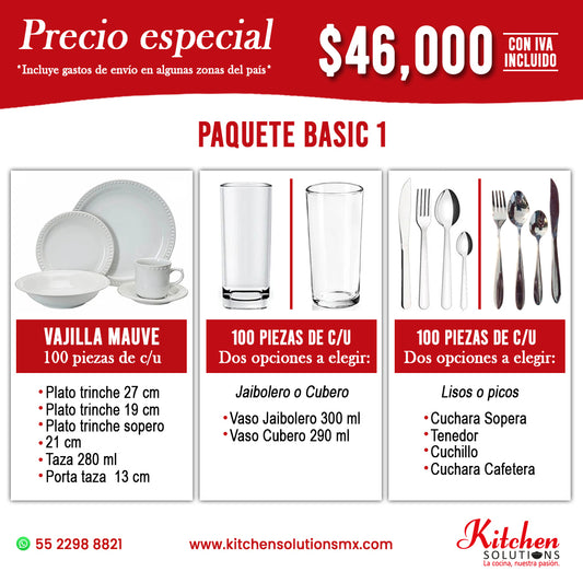 Basic 1 | Paquete de Vajilla para 100 Personas | Grado Profesional HORECA