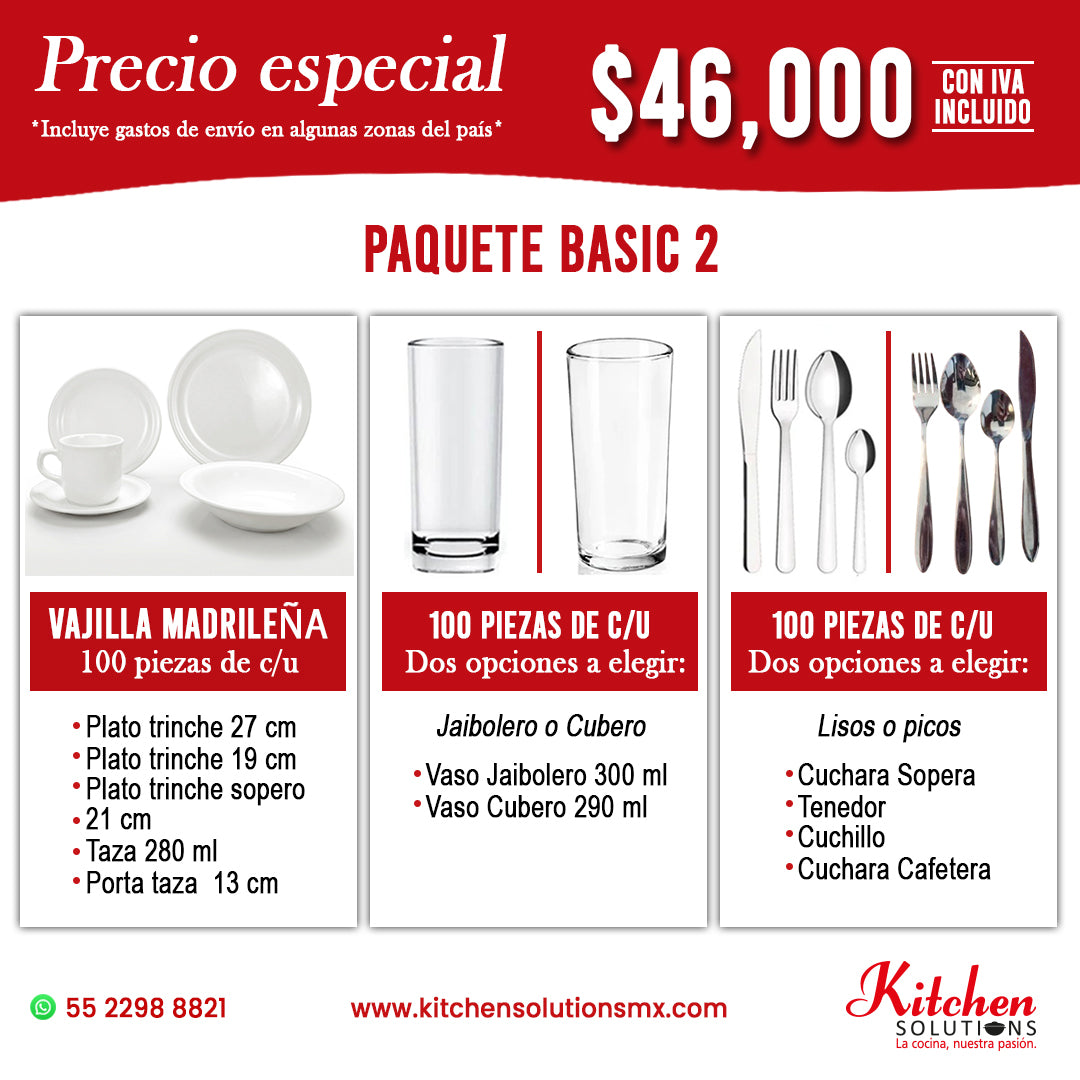 Basic 2 | Paquete de Vajilla para 100 Personas | Grado Profesional HORECA