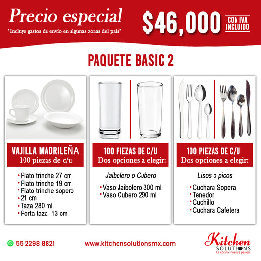 Basic 2 | Paquete de Vajilla para 100 Personas | Grado Profesional HORECA