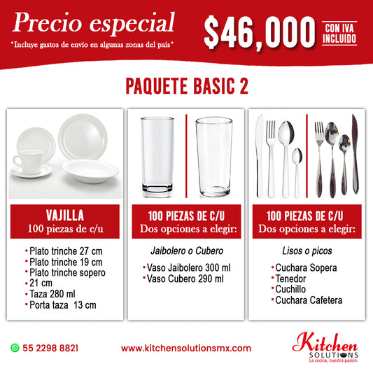 Basic 2 | Paquete de Vajilla para 100 Personas | Grado Profesional HORECA