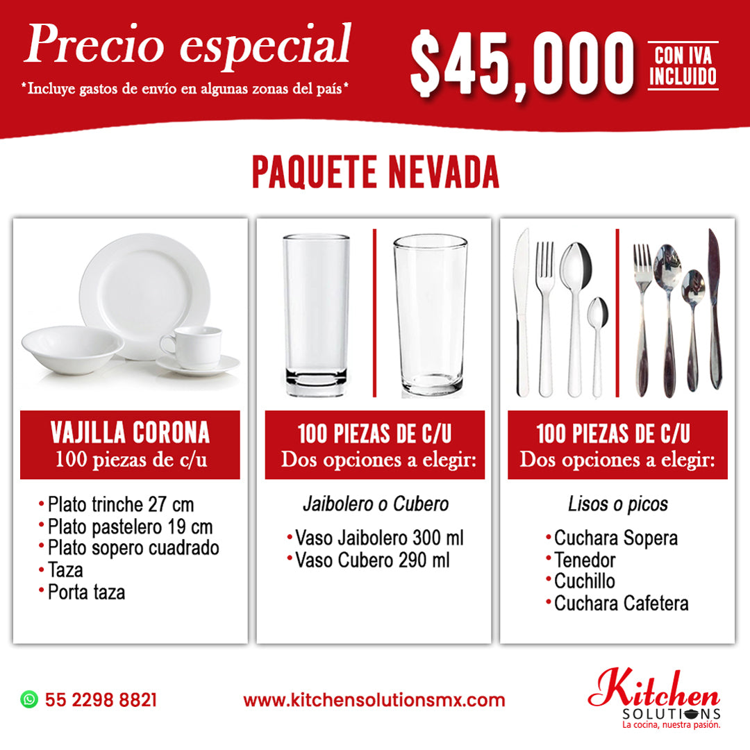 Nevada | Paquete de Vajilla para 100 Personas | Grado Profesional HORECA