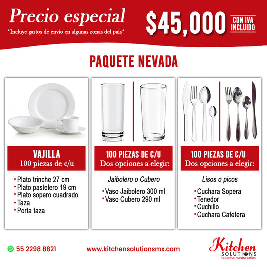 Nevada | Paquete de Vajilla para 100 Personas | Grado Profesional HORECA