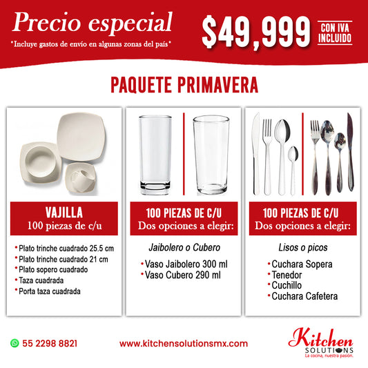 Primavera | Paquete de Vajilla para 100 Personas | Grado Profesional HORECA