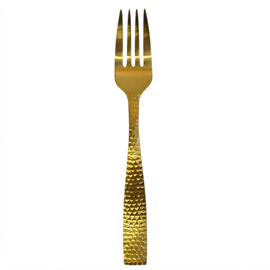 Parma Aura | Set de 12 Tenedores Europeos de 20 cm | Acero Inoxidable Dorado Martillado
