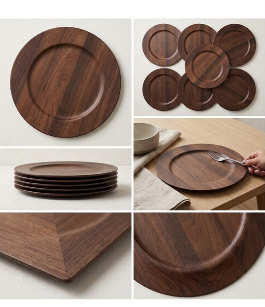 Plato Redondo Imitación Madera Pack 6 Pzs