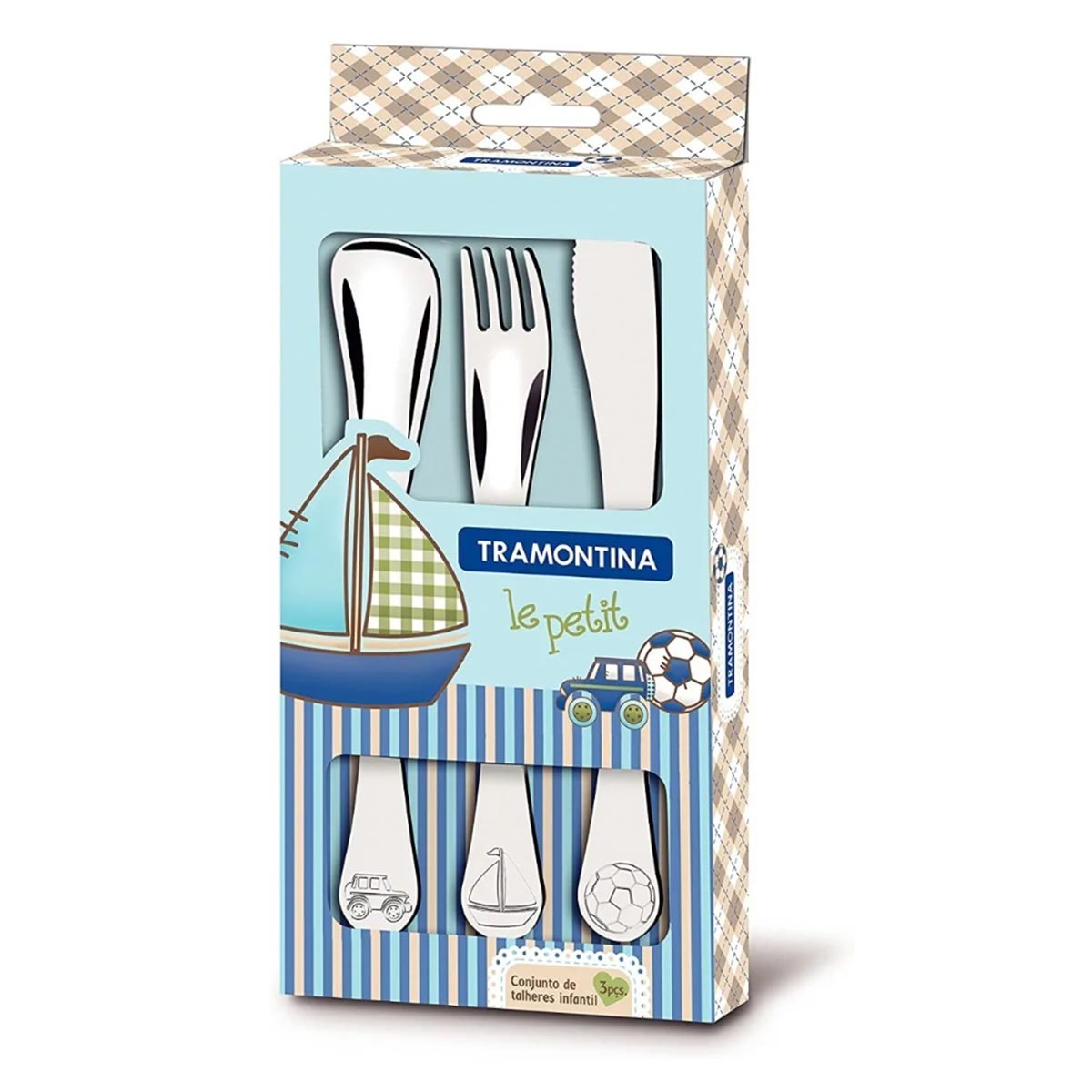 Tramontina | Set de 3 Cubiertos de Acero Inoxidable para Niños | Línea Infantil