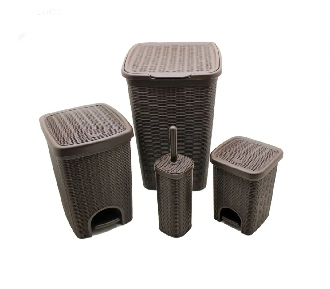 Set para Baño Cesto Basura Plástico Ratan Chocolate