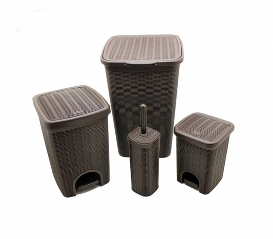 Set para Baño Cesto Basura Plástico Ratan Chocolate